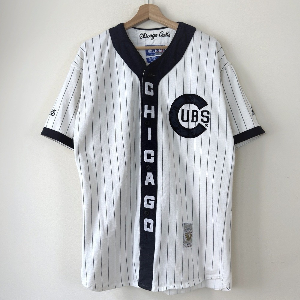 Vintage 90's Starter MLB Chicago Cubs Cooperstown Pinstripe White Jersey Large